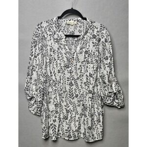Indigo Rose Womens Floral Blouse Plus 3X Black White Crinkle Tunic Top Summer‎